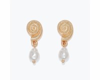 Gold Toned Sea Shell and Faux Pear Drop Earrings