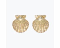 Gold Toned and Faux Pearl Scallop Shell Earrings