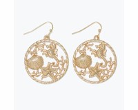 Gold Toned Sealife Round Earrings