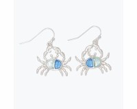 Silver Toned and Two Toned Blue Inlay Crab Earrings