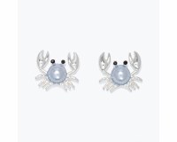 Silver Toned and Blue Faux Pearls Crab Earrings