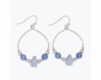 Silver Toned and Blue Hoop Earrings