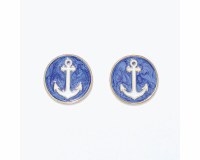 Gold Toned and Blue Anchor Earrings