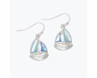 Silver Toned and Two Toned Blue Sailboat Earrings