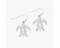 Silver Toned and Faux Pearls Sea Turtle Earrings