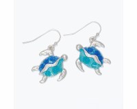 Silver Toned, Blue and Aqua Sea Turtle Earrings