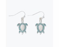 Silver Toned and Aqua Bling Sea Turtle Earrings