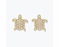 Gold Toned and Faux Pearl Sea Turtle Earrings