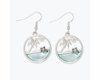 Silver Toned Sea Turtles and Palm Trees Earrings