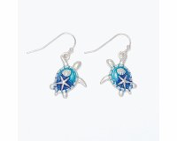 Silver Toned and Two Toned Blue Sea Turtle Earrings
