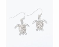 Silver Toned Bling Sea Turtle Earrings