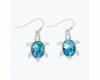 Silver Toned and Two Toned Blue Sea Turtles Earrings