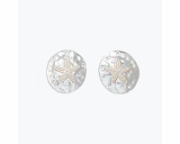 Silver Toned and Faux Pearls Sand Dollar Earrings