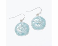 Silver Toned and Aqua Inlay Sand Dollar Earrings