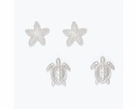 Set of Two Silver Toned Starfish Sea Turtle Earrings