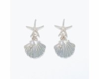 Silver Toned Starfish and Scallop Shell Earrings