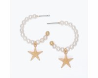 Gold Toned Starfish and Faux Pearls Hoop Earrings