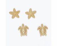 Set of Two Gold Toned Starfish and Sea Turtle Earrings