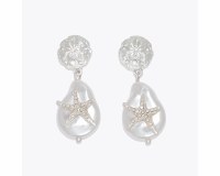 Silver TOned Sand Dollar and Starfish Drop Earrings