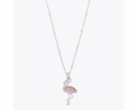 Silver Toned and Pink Bling Flamingo Necklace