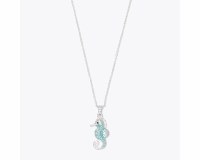 Silver Toned and Aqua Seahorse Necklace