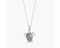 Distressed Silver Sea Turtle Scroll Necklace