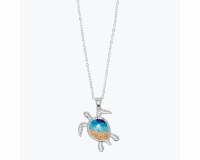 Silver Toned and Mulitcolor Sandy Beach Scene Sea Turtle Necklace