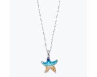 Silver Toned and Sandy Beach Scene Starfish Necklace