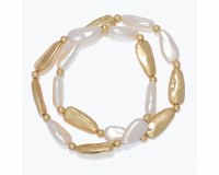 Gold Toned Faux Pearl Long Bead Bracelet