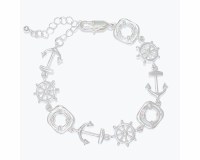 Silver Toned Linked Nautical Charms Bracelet