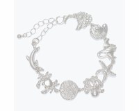 Silver Toned Linked Sea Life With Polystone Crystals Bracelet