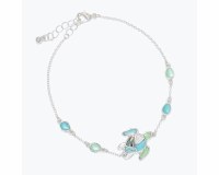Silver Toned and Multiolor Sea Glass Sea Turtle Bracelet