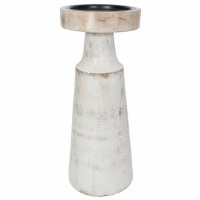 10" White Washed Wood Pillar Candle Holder