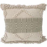 20" Sq Sage and Natural Geometric and Stripe Design Decorative Pillow