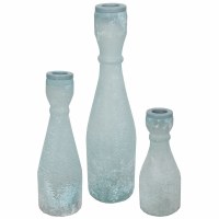 Set of Three 10", 8", 6" Blue Glass Taper Candleholders