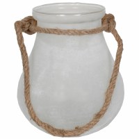 8" Frost White Glass Tear Drop Lantern With a Rope Handle