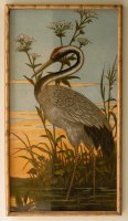 36" x 20" Gray Heron Coastal Print in a Rattan Frame Under Glass