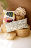 13" x 32" "Life is Good at the Beach" Decorative Coastal Hooked PIllow
