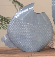 12" Blue Metal Fish Vase