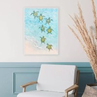 29" x 21" Swimming Sea Turtles 2 Coastal Canvas Framed