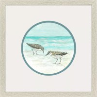 17" Sq Two Sandpipers With Their Heads Down Coastal Framed Print Under Glass