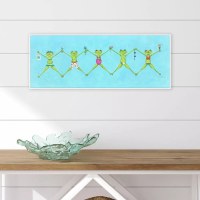 13" x 35" Frog Party Framed Coastal Canvas