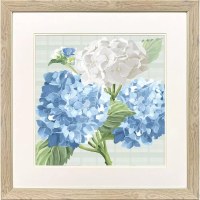 27" Sq Blue and White Hydrangeas Botanical Framed Print Under Glass