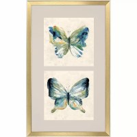 33" x 20" Medium and Large Blue Butterflies Botanical Framed Print Under Glass