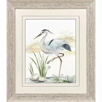 30" x 26" Heron With One Leg Raised Coastal Framed Print Under Glass
