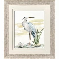 30" x 26" Heron With Both It's Legs Down Coastal Framed Print Under Glass