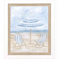 24" x 20" Two Chairs and One Umbrella on the Beach Framed Coastal Print