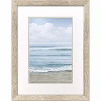 27" x 21" Small Wave Crashing on the Beach Shore Coastal Framed Print Under Glass
