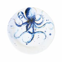 9" Round Blue Octopus Melamine Plate