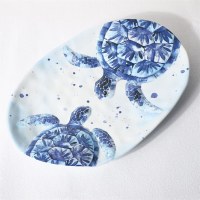 17" Oval 3D Blue Sea Turtle Melamine Platter